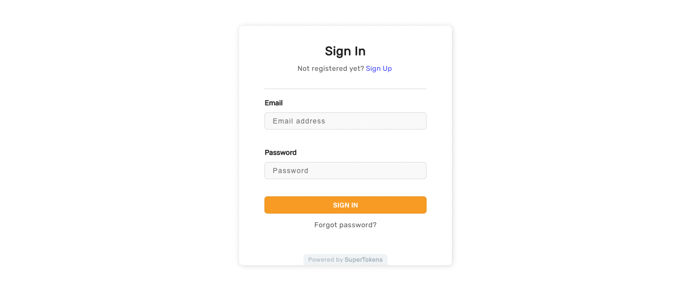 Sign in form UI for email password login